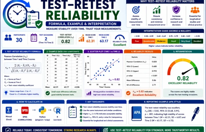 Test Retest Reliability: Formula, Example and Interpretation guide image