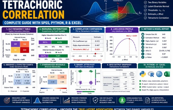 Tetrachoric Correlation: Formula, Interpretation, SPSS, Python, R and Excel Guide guide image
