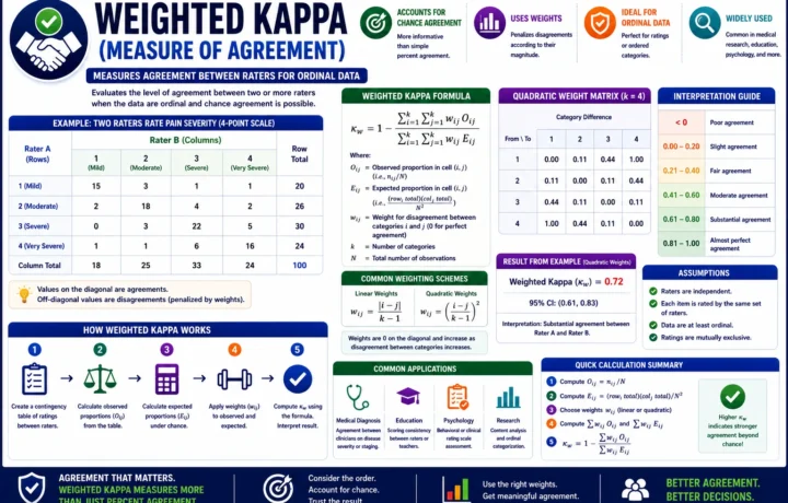Weighted Kappa: Formula, Interpretation, Example, Python, R, SPSS, SAS and Excel Guide guide image